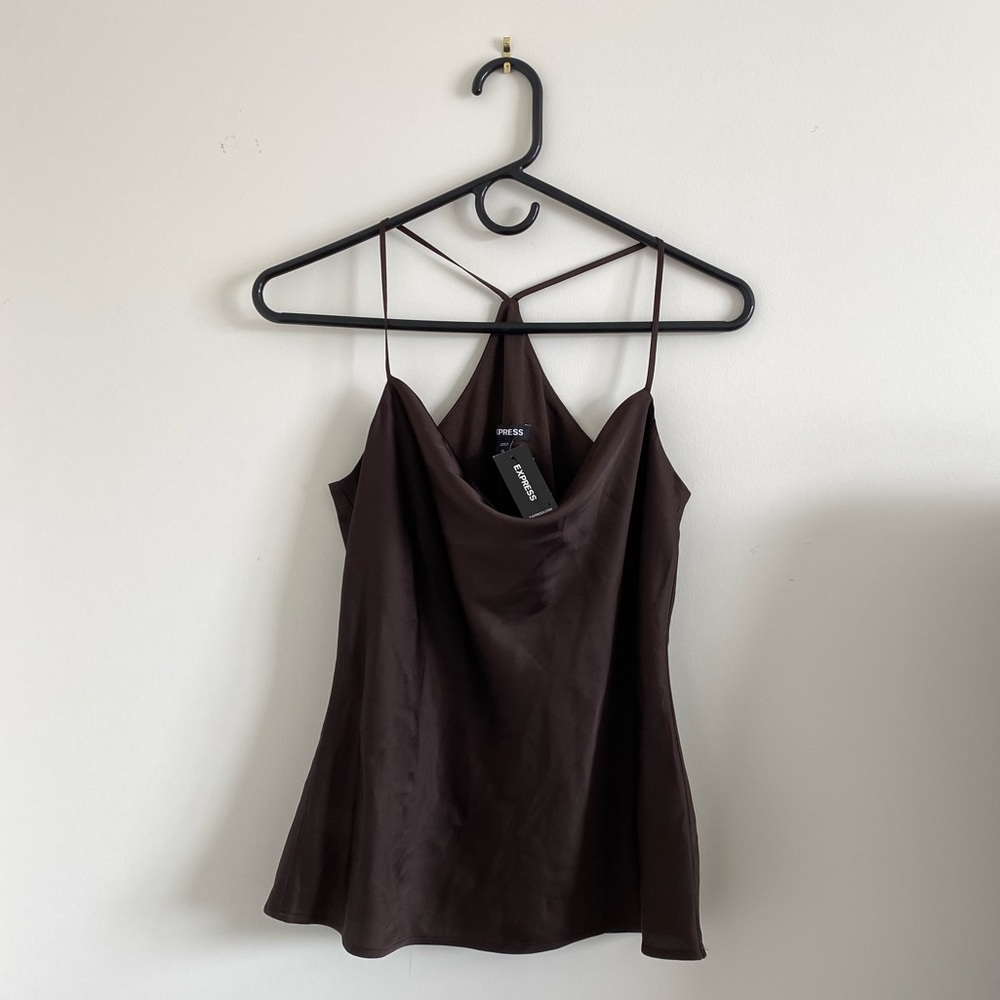 Womens Express Cowl Neck Silk/Satin Tank Top, Size XS
